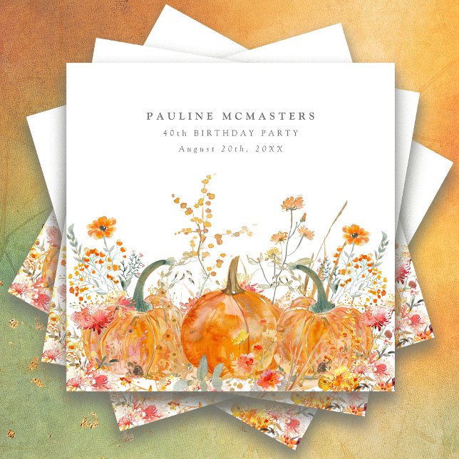 40th Birthday Party Pumpkin Wildflower Custom Napkin (Creator Uploaded)