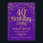 40th Birthday Party - Purple & Gold Invitation<br><div class="desc">40th Birthday Party Invitation.
Elegant design in royal purple and faux glitter gold. Features stylish script font and confetti. Message me if you need custom age.</div>