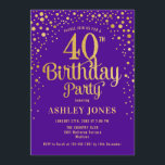 40th Birthday Party - Purple & Gold Invitation<br><div class="desc">40th Birthday Party Invitation.
Elegant design in royal purple and faux glitter gold. Features stylish script font and confetti. Message me if you need custom age.</div>