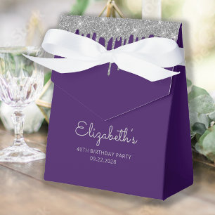 40th Birthday Party Purple Silver Glitter Drip Favour Box