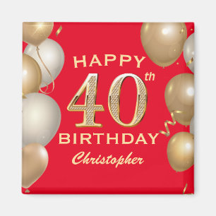 40th Birthday Party Red and Gold Balloons Magnet