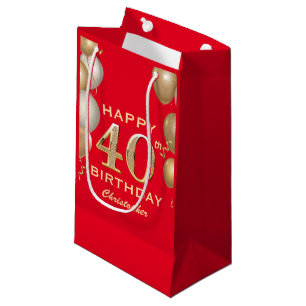 40th Birthday Party Red and Gold Balloons Small Gift Bag