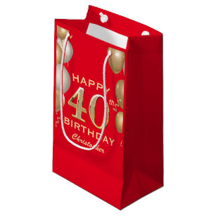 40th Birthday Party Red and Gold Balloons Small Gift Bag