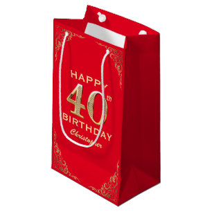 40th Birthday Party Red and Gold Glitter Frame Small Gift Bag