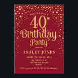 40th Birthday Party - Red & Gold Invitation<br><div class="desc">40th Birthday Party Invitation.
Elegant design in red and faux glitter gold. Features stylish script font and confetti. Message me if you need custom age.</div>