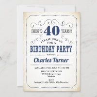 40th Birthday Party - Retro Creamy White and Navy