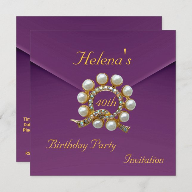 40th Birthday Party Rich Plum Velvet Image Invitation (Front/Back)