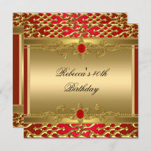 40th Birthday Party Rich Red Elegant Ornate Gold Invitation