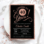 40th Birthday Party - Rose Gold Black ANY AGE Invitation<br><div class="desc">40th birthday party invitation for women. Elegant invite card in black with faux glitter rose gold foil. Features typography script font. Cheers to 40 years! Can be personalised into any year. Perfect for a milestone adult bday celebration.</div>