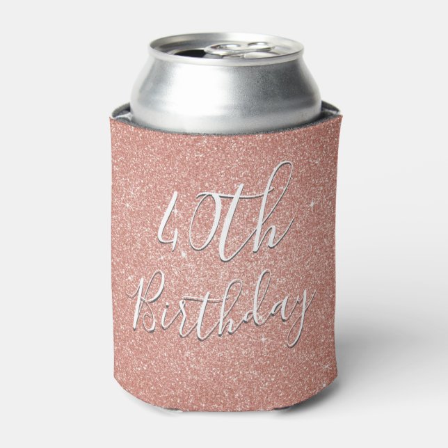 40th Birthday Party Rose Gold Blush Pink Glitter Can Cooler (Can Front)