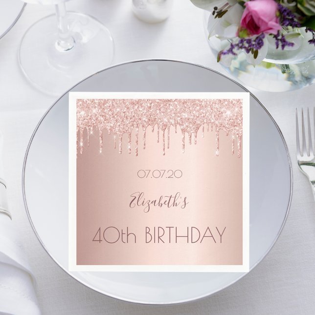 40th birthday party rose gold drips napkin (Creator Uploaded)