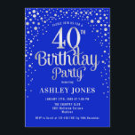 40th Birthday Party - Royal Blue & Silver Invitation<br><div class="desc">40th Birthday Party Invitation.
Elegant design in royal blue and faux glitter silver. Features stylish script font and confetti. Message me if you need custom age.</div>