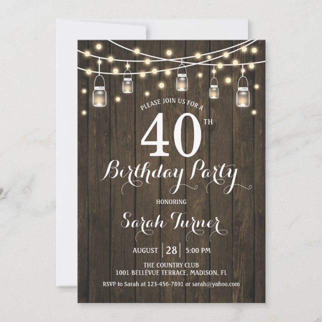 40th Birthday Party - Rustic Wood Invitation (Front)
