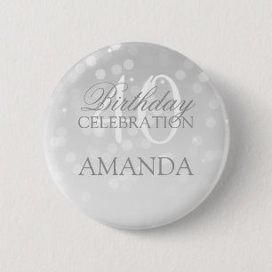 40th Birthday Party Silver Bokeh Sparkle Lights 6 Cm Round Badge