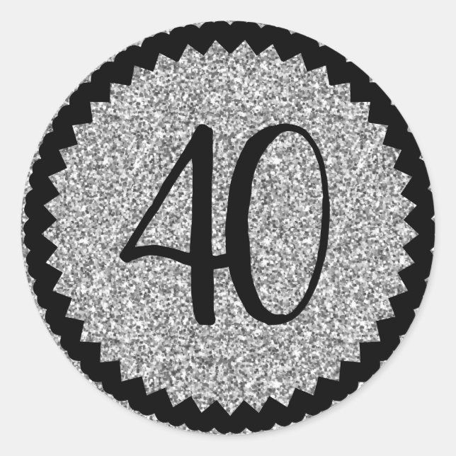 40th Birthday Party Silver Glitter Classic Round Sticker (Front)