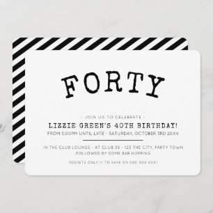 40TH birthday party simple modern minimal black Invitation