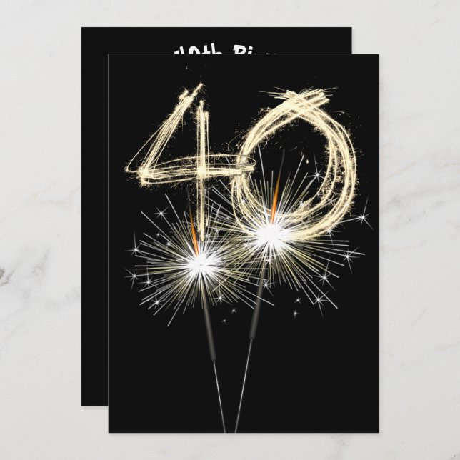 40th Birthday Party Sparklers  Invitation (Front/Back)