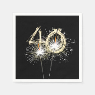 40th Birthday Party Sparklers on Black  Napkin