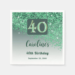 40th Birthday Party Sparkling Green Glitter Napkin