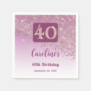 40th Birthday Party Sparkling Rose Gold Glitter Napkin