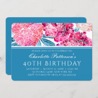 40th Birthday Party Stylish Pink Floral Pattern