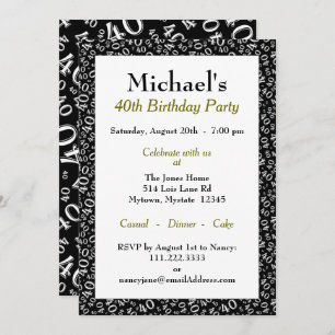 40th Birthday Party Theme  Black and White Pattern Invitation