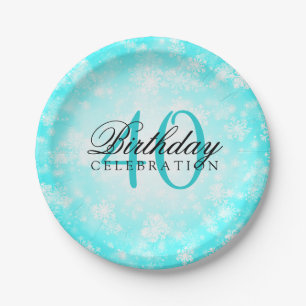 40th Birthday Party Turquoise Winter Wonderland Paper Plate