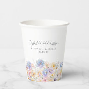 40th Birthday Party Watercolor Floral Custom Paper Cups