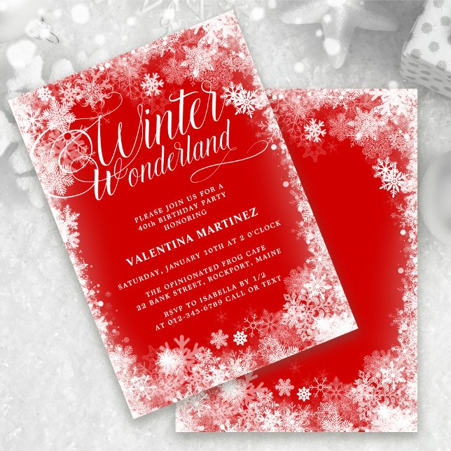 40th Birthday Party Winter Wonderland Snowflake Invitation (Creator Uploaded)