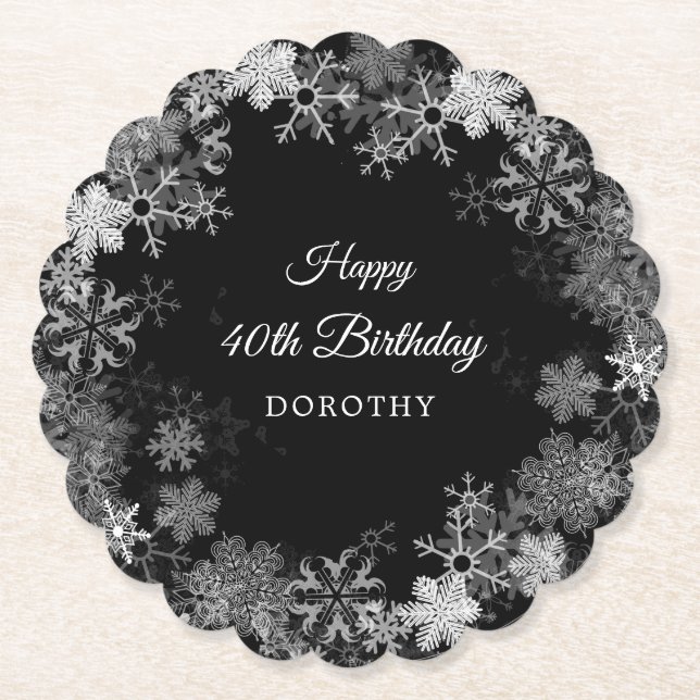 40th Birthday Party Winter Wonderland Snowflake Paper Coaster (Front)
