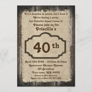 40th,Birthday Party Woman, any age,wood,rustic Invitation