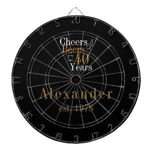 40th Birthday Personalised Cheers Beers Black Gold Dartboard