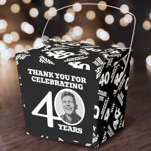 40th birthday personalised photo black white favour box