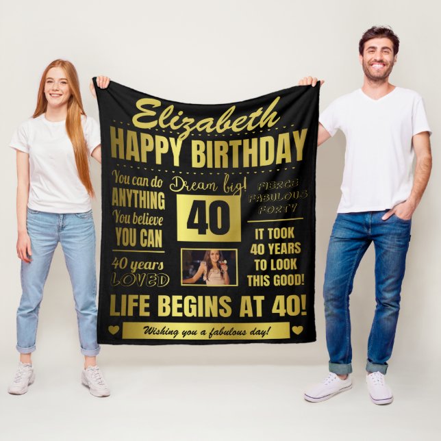 40th Birthday Personalised Photo Fleece Blanket (In Situ)