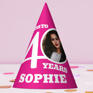 40th birthday personalised photo white pink party hat