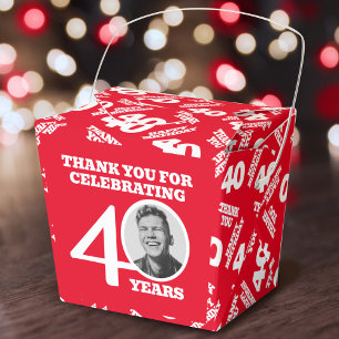 40th birthday personalised photo white red favour box