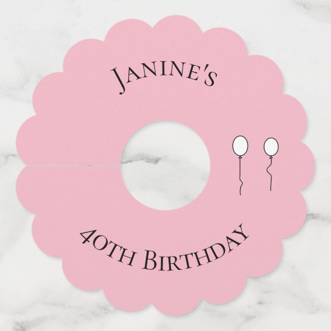 40th Birthday Personalised with Balloons Wine Glass Tag (Front)