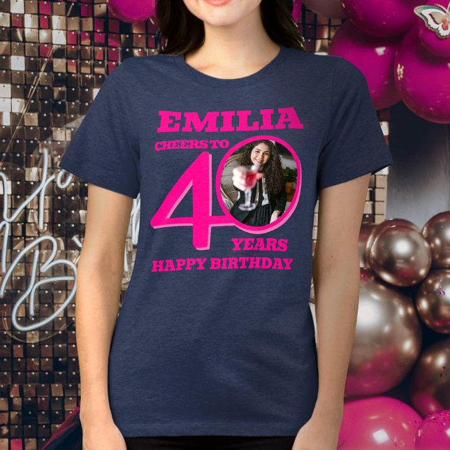 40th Birthday photo and name pink text Tri-Blend Shirt (Creator Uploaded)