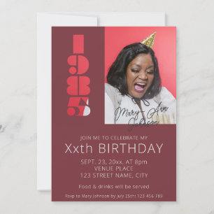 40th birthday photo born in 1985 burgundy red invitation
