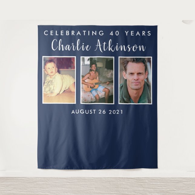 40th birthday photo collage backdrop banner tapestry (Front)
