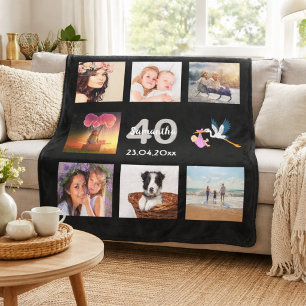 40th birthday photo collage black fleece blanket