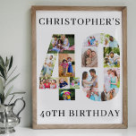 40th Birthday Photo Collage Number 40 Personalised Poster<br><div class="desc">40th Birthday Party poster available professionally printed or as a printable digital download. Perfect to welcome guests, provide a photo prop and create a fun "do you remember when .. ?" talking point. The photo template is set up for you to upload your pictures to form the number 40. The...</div>