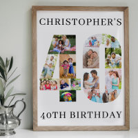 40th Birthday Photo Collage Number 40 Personalised