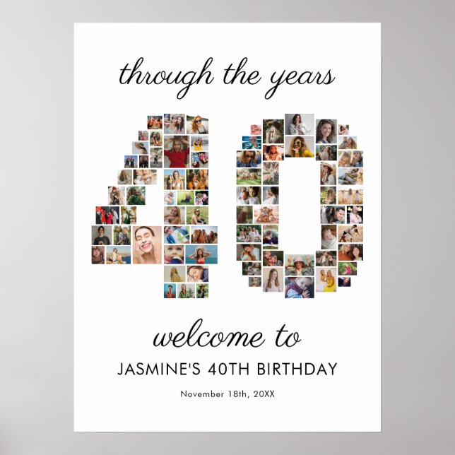 40th Birthday Photo Collage Welcome Poster (Front)