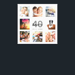 40th birthday photo collage white monogram canvas print<br><div class="desc">A unique 40th birthday gift or keepsake, celebrating her life with a collage of 8 of your photos. Add images of her family, friends, pets, hobbies or dream travel destination. Personalise and add a name, age 40 and a date. Grey and black coloured letters. A chic white background. This canvas...</div>