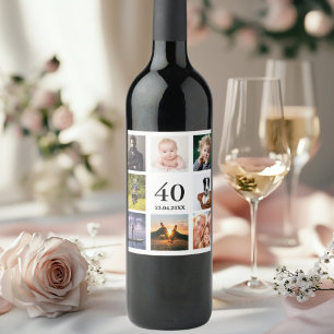 40th birthday photo collage wine label
