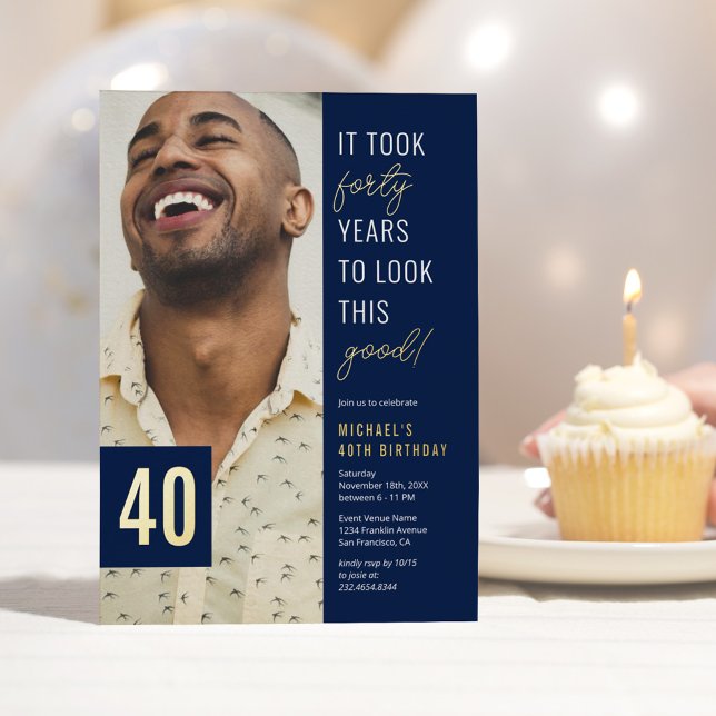 40th Birthday Photo Foil Invitation (Creator Uploaded)