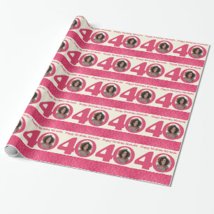 40th Birthday photo fun cream pink wrapping Paper