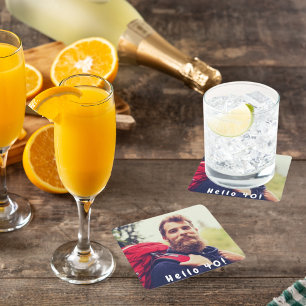 40th birthday photo guys men square paper coaster