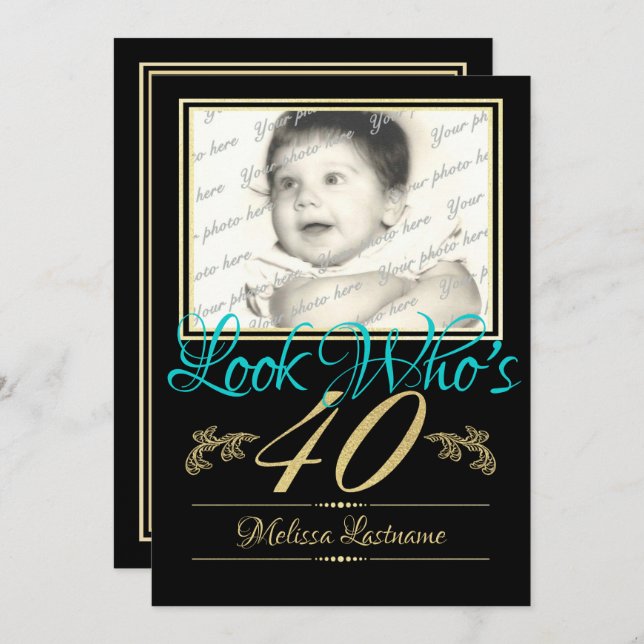 40th Birthday Photo Invitation (Front/Back)